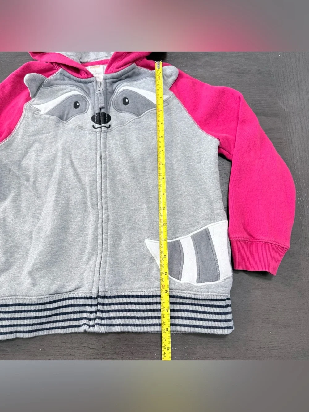 Gymboree Kids Size 6 Raccoon Full Zip Hoodie Pink Gray Animal Ears